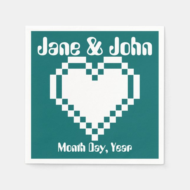 Guardanapo De Papel Nossos Corações de 8 Bits em Teal Napkins (Frente)