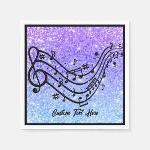 Guardanapo De Papel Nota de Música Personalização do Sparkle Azul Roxo
