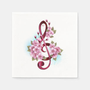 Guardanapo De Papel Notas de clave de trecho musical com flores de Sak
