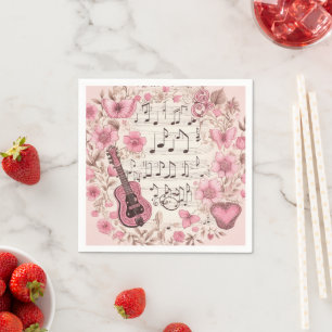 Guardanapo De Papel Notas de Música e Flores Estilo Retroativo