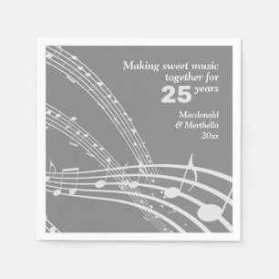 Guardanapo De Papel NOTAS DE MÚSICA Personalizadas Modernas 25 SILVER