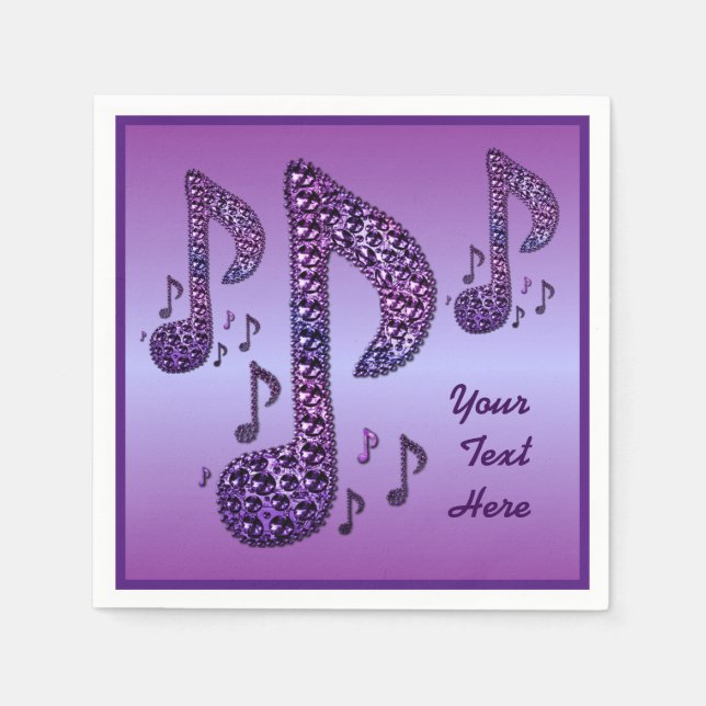 Guardanapo De Papel Notas de Música Purple Sparkle Personalizadas Napk (Frente)