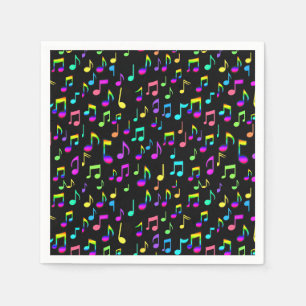 Guardanapo De Papel Notas Musicais De Neon Rainbow A Preto