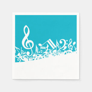 Guardanapo De Papel Notas musicais misturadas brancas na turquesa