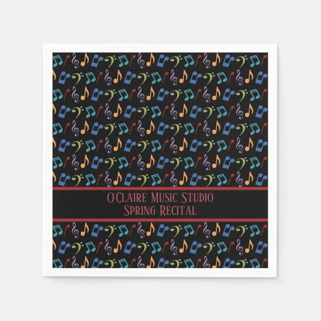 Guardanapo De Papel Notas personalizadas de música do arco-íris (preto (Frente)