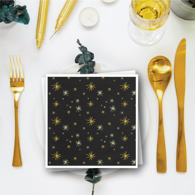 Guardanapo De Papel Novo ano moderno Dourado Na moda de padrão de este (New Year Modern Gold Starbursts Pattern Stylish Paper Napkins @ fat_fa_tin)