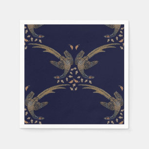 Guardanapo De Papel Núcleo de faisões e bolotas de design azul e bro