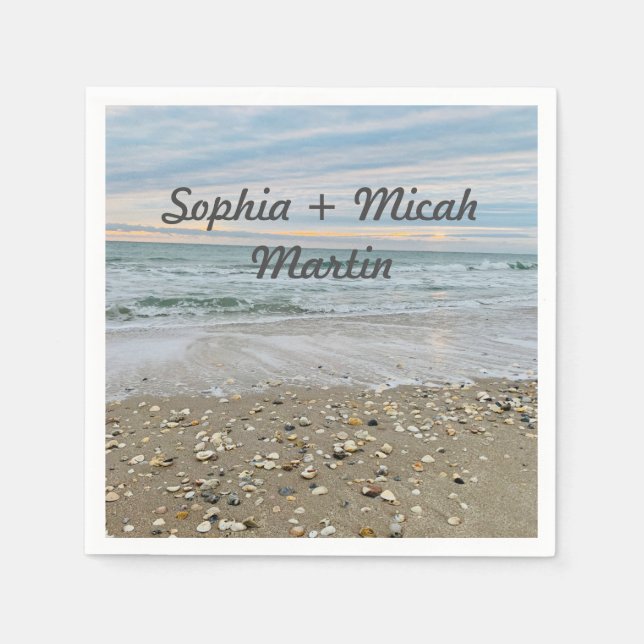 Guardanapo De Papel Núcleos de casamento da praia azul Shell (Frente)