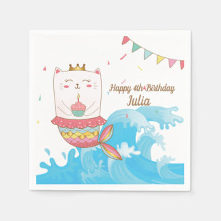 Guardanapo De Papel Núcleos de festa de aniversário de sereia de gato