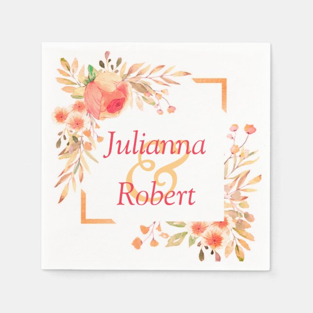 Guardanapo De Papel Núcleos florais de laranja (Frente)