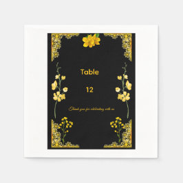 Guardanapo De Papel Número da Mesa de Casamento Preto e Dourado
