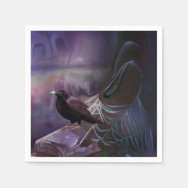 Guardanapo De Papel Nunca mais, Cemitério Raven Napkins Halloween (Frente)