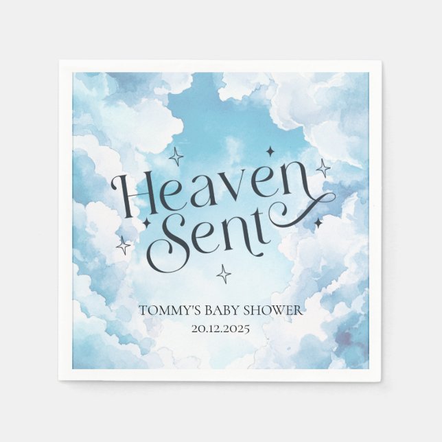 Guardanapo De Papel Nuvens Azuis Enviadas pelo Céu Nome Personalizado  (Frente)