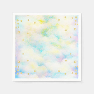 Guardanapo De Papel Nuvens De Azul E Luminosas Douradas De Pastel Doce