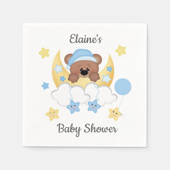 Guardanapo De Papel Nuvens de Lua de Urso Teddy Stars Chá de Menino (Frente)