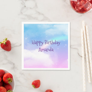 Guardanapo De Papel Nuvens de Pastel Mágico e Aniversário de Arco-Íris