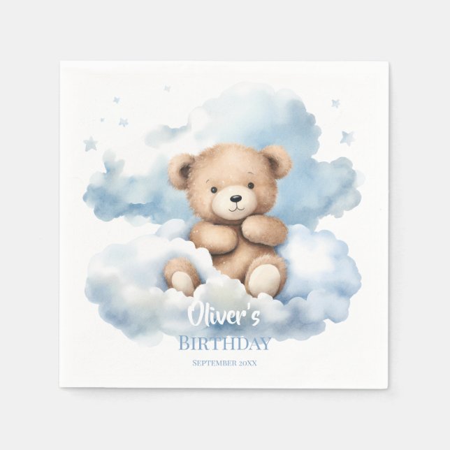 Guardanapo De Papel Nuvens de Urso de Pelúcia em Aquarela (Frente)
