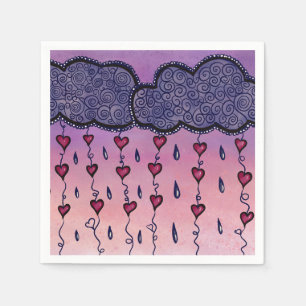 Guardanapo De Papel Nuvens fofas, corações e gotas de chuva