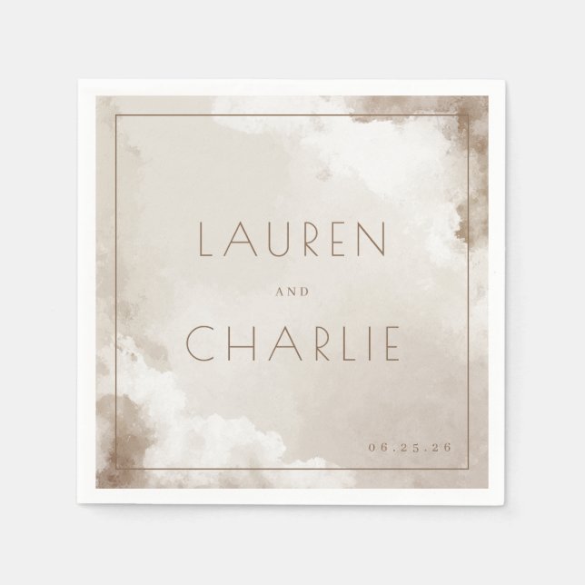 Guardanapo De Papel Nuvens Serenas em Bege com Aquarela (Frente)