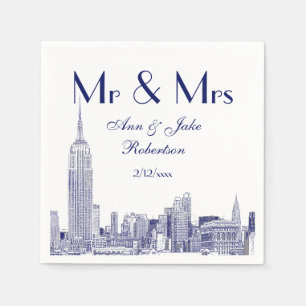Guardanapo De Papel NYC Skyline 01 Etchd DIY BG Casamento Sra. Blue
