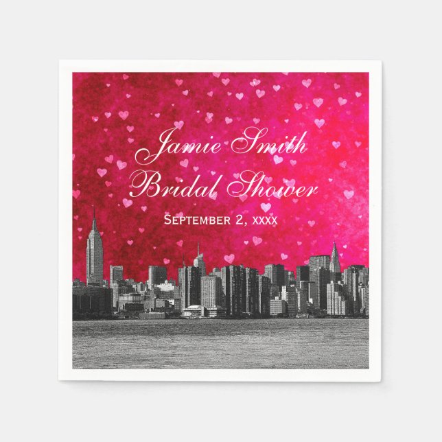 Guardanapo De Papel NYC Skyline Hot Pink Red Hrt (Frente)