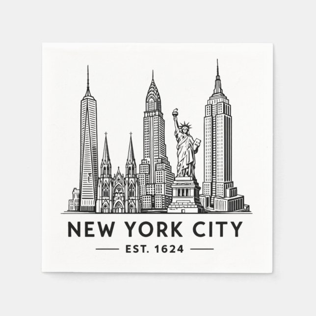 Guardanapo De Papel NYC Skyline Illustration with Statue of Liberty (Frente)