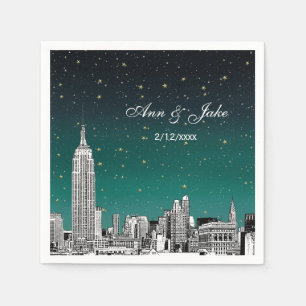 Guardanapo De Papel NYC Skyline Shades de Casamento Teal Starry