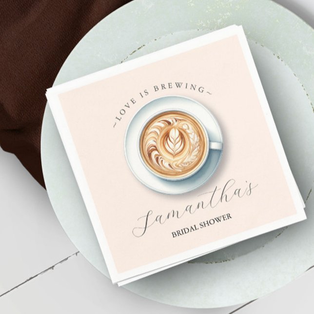 Guardanapo De Papel O amor é criar Chá de panela (Love is brewing personalized bridal shower napkins design by Victoria Grigaliunas Do Tell A Belle)