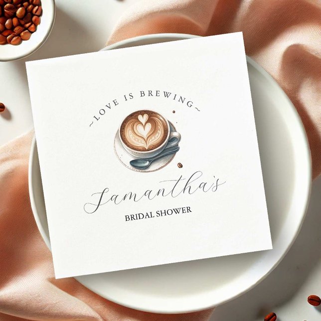 Guardanapo De Papel O amor é criar o Chá de panela latente (Coffee themed bridal shower napkins love is brewing by Do Tell A Belle)