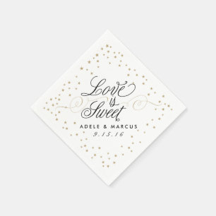 Guardanapo De Papel O "amor é" estrelas doces do ouro que Wedding