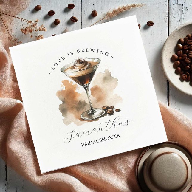 Guardanapo De Papel O amor é o Chá de panela Espresso Martini (Bridal shower napkins coffee espresso martini theme illustrated art Do Tell A Belle)