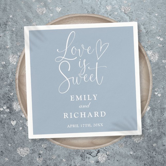 Guardanapo De Papel O Amor É Um Casamento Azul Moderno E Legante (Love Is Sweet Elegant Modern Dusty Blue Wedding Napkins)