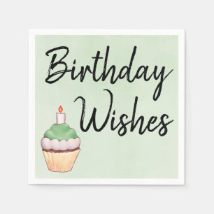 Guardanapo De Papel O aniversário deseja a cupcake a aguarela verde