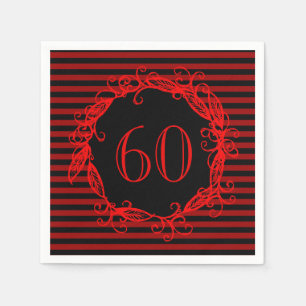 Guardanapo De Papel O aniversário Swirly vermelho preto das mulheres