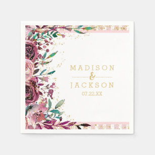 Guardanapo De Papel O chique cora listras das flores & casamento