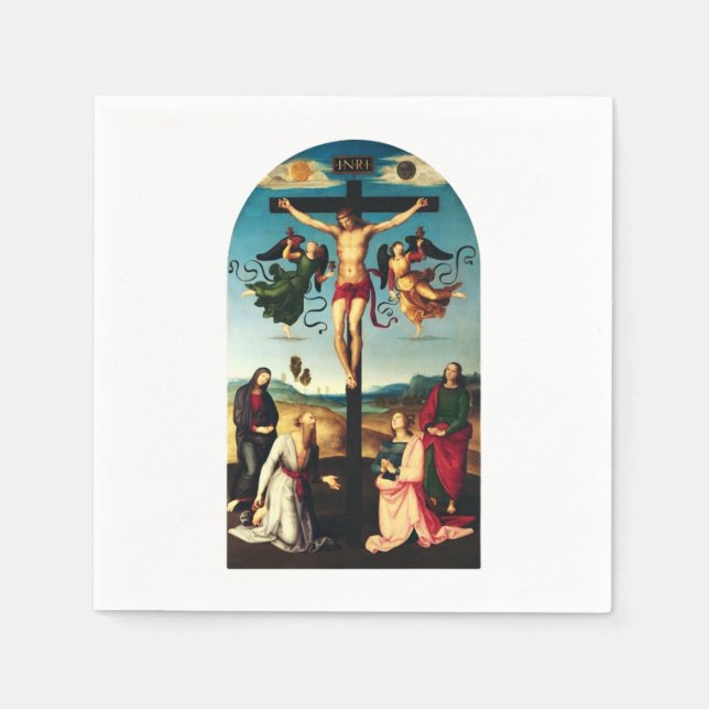 Guardanapo De Papel O Cristo Crucificado com a Virgem Maria (Frente)