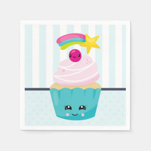 Guardanapo De Papel O cupcake azul bonito com Kawaii enfrenta