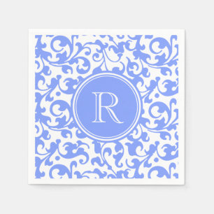 Guardanapo De Papel O damasco elegante azul do Lilac roda Monogrammed