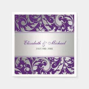 Guardanapo De Papel O damasco roxo e de prata roda casamento