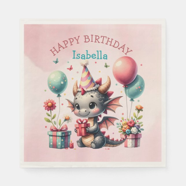 Guardanapo De Papel O Dragão da Menina Era Festa de aniversário (Frente)