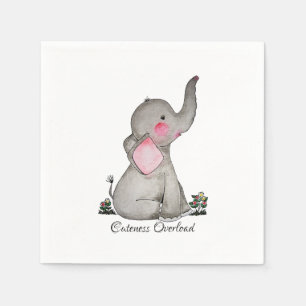 Guardanapo De Papel O elefante bonito do bebê da aguarela com cora &