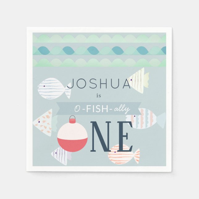 Guardanapo De Papel O-fish-ally One Fisheries Boy Blue Birthday Napkin (Frente)