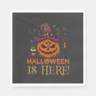 Guardanapo De Papel O Halloween Chegou Abóbora Chapéu de Bruxa Caldeir