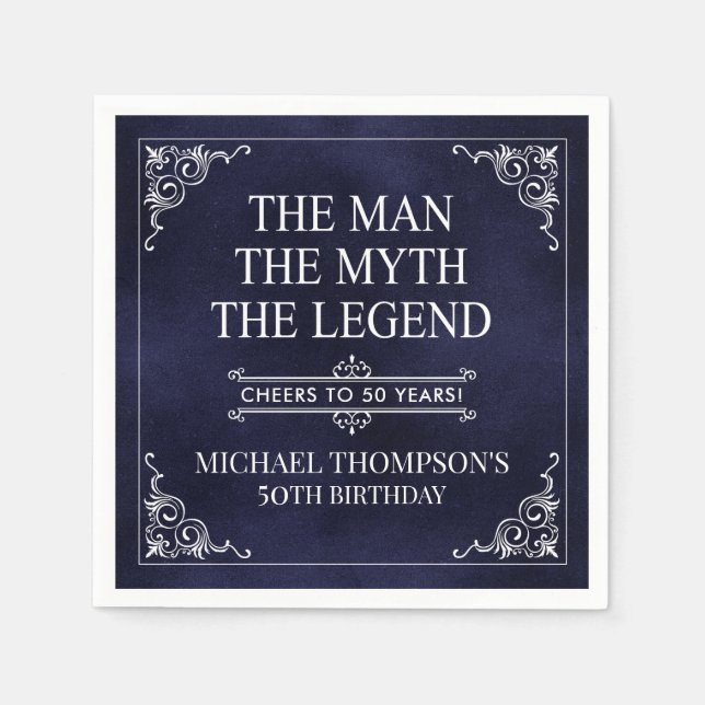 Guardanapo De Papel O Homem O Mito A Lenda 50º Aniversário Azul (Frente)