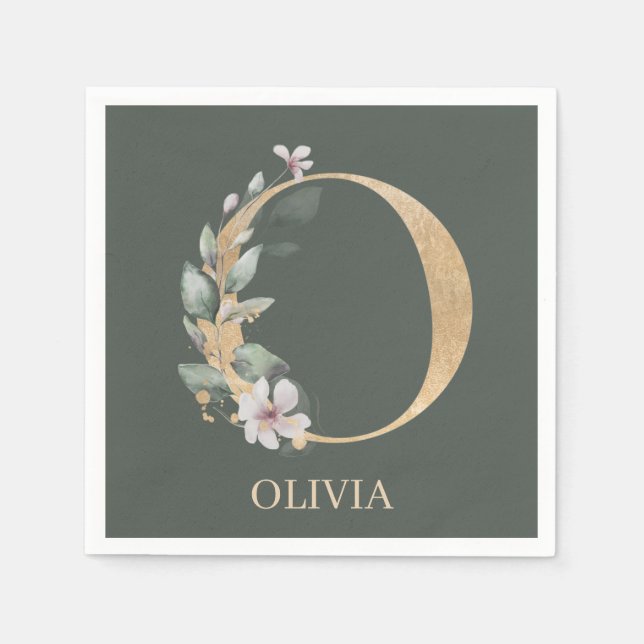 Guardanapo De Papel O Monograma Floral Personalizado Napkins (Frente)