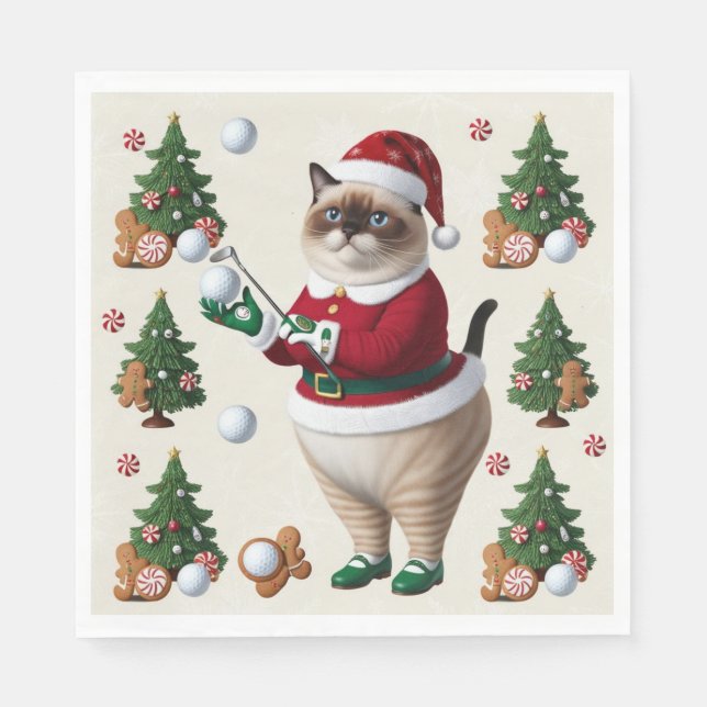 Guardanapo De Papel O Natal do Golf temia para o Golfista do Gato (Frente)