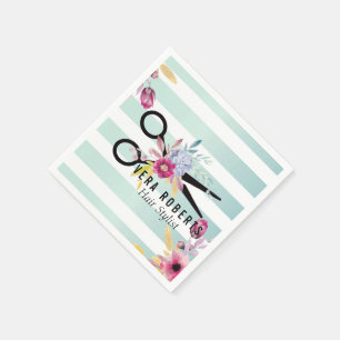 Guardanapo De Papel O ouro do cabeleireiro Scissor listrado floral