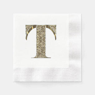 Guardanapo De Papel O ouro Monogrammed da inicial T da letra Sparkles