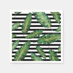 Guardanapo De Papel O preto listra o teste padrão tropical do verão 