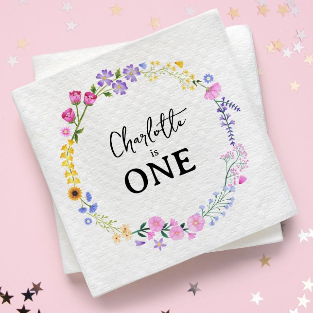 Guardanapo De Papel O Primeiro Aniversário da Garota das Flores Selvag (Spring Wildflowers Girl's First Birthday Napkins)